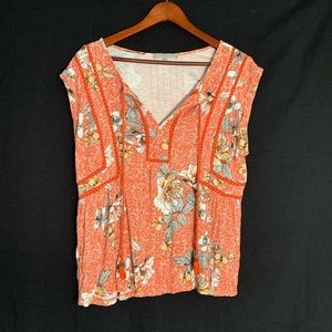 Orange Floral Top with Tassels